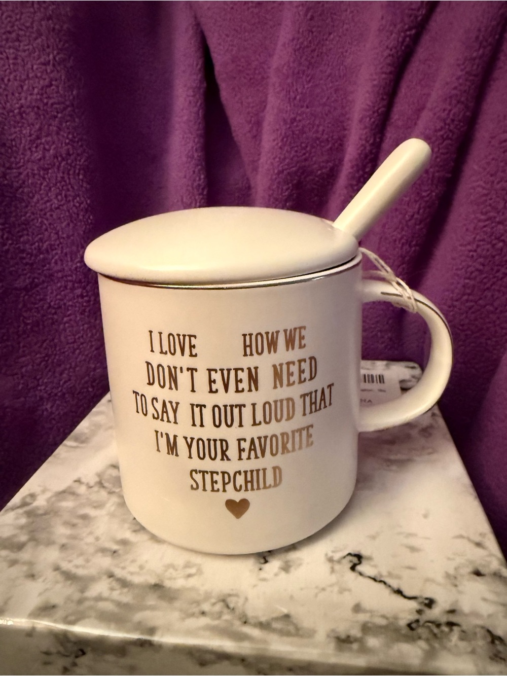 'Favorite Stepchild' Ceramic Mug with Lid and Spoon